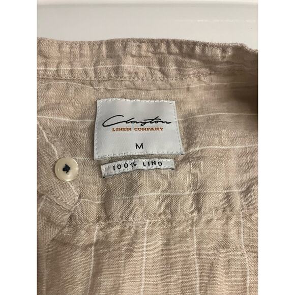 Clayton Linen Company Linen Top, Collarless, Medium, Beige, Button Up, Long Slee - Picture 4 of 4